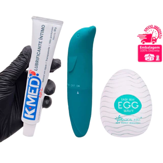 Kit Casal K Med 50g Lubrificante Íntimo à Base de Água + Egg Masturbador Masculino + Vibrador Feminino Ponto G Golfinho Liso