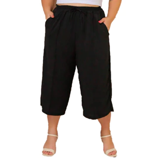 Calça Capri Feminina Pantacourt Plus Size Wide Com Bolsos