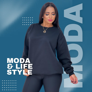 Blusa Moletom Feminino Flanelado Casaco De Frio Gola Careca Lançamento Várias Cores Promoção