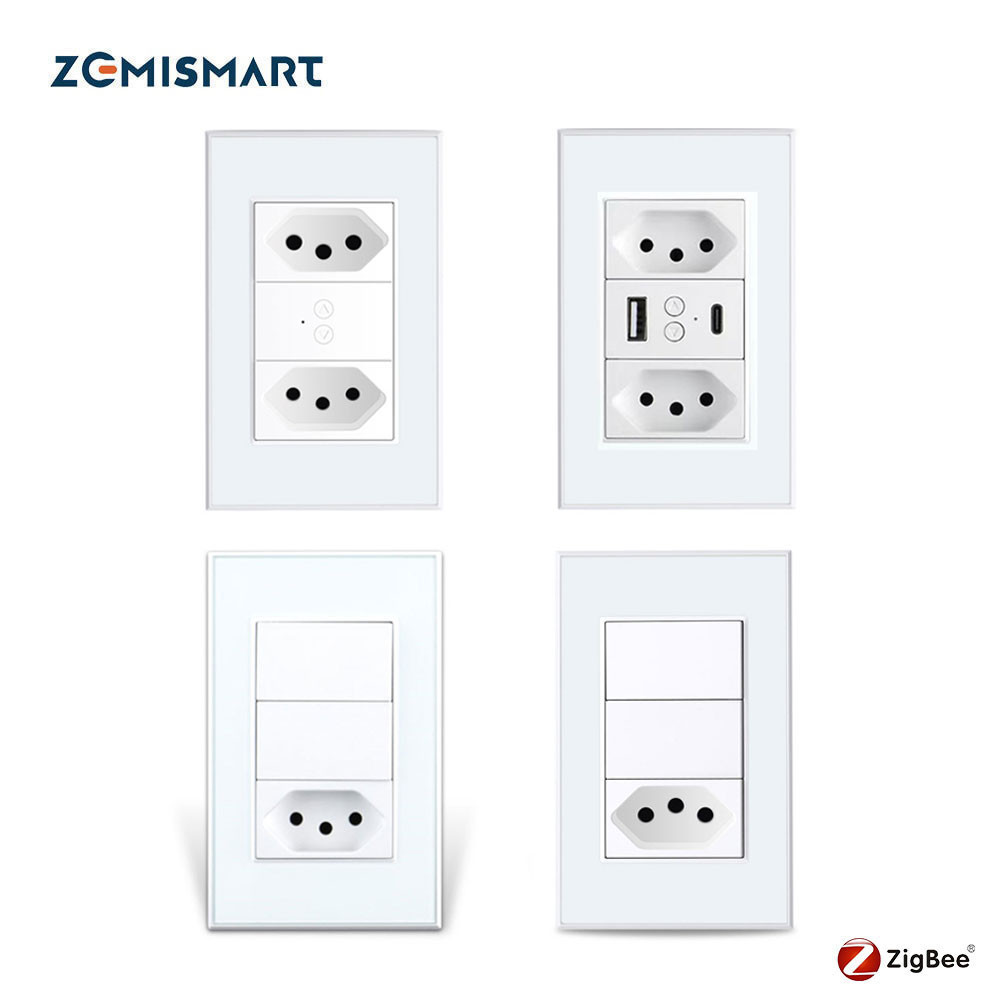 Zemismart Tuya Zigbee Smart Brasil Tomada 10A 20A Duas Tomadas De