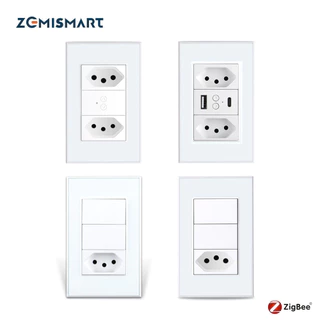 Zemismart Tuya Zigbee Smart Brasil Tomada 10A 20A Duas Tomadas De Parede Do Alexa Google Home SmartLife Controle Temporizador Aplicativo , Trabalhar Com O Kit Doméstico via ZMHK01 Hub