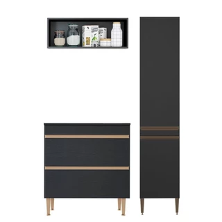 Kit Balcão Cooktop com Armário Paneleiro Nicho Aéreo Preto