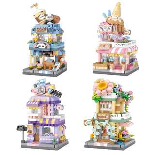350-410 Pcs City Street View Building Block Set DIY Ice Cream Coffee Flower Shop Modelo Construindo Brinquedo Ideal Para Decoração De Casa E Presentes De Férias