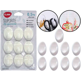 Conjunto 9 Ganchos Plásticos Oval Suporte Para Parede Vidro Porta Toalha Objetos