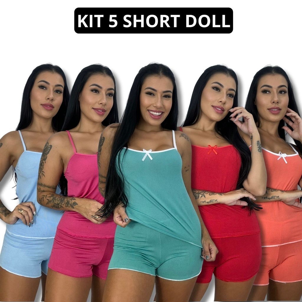 Kit 5 Baby Doll Micro LISO Short Doll Lingerie Sexy