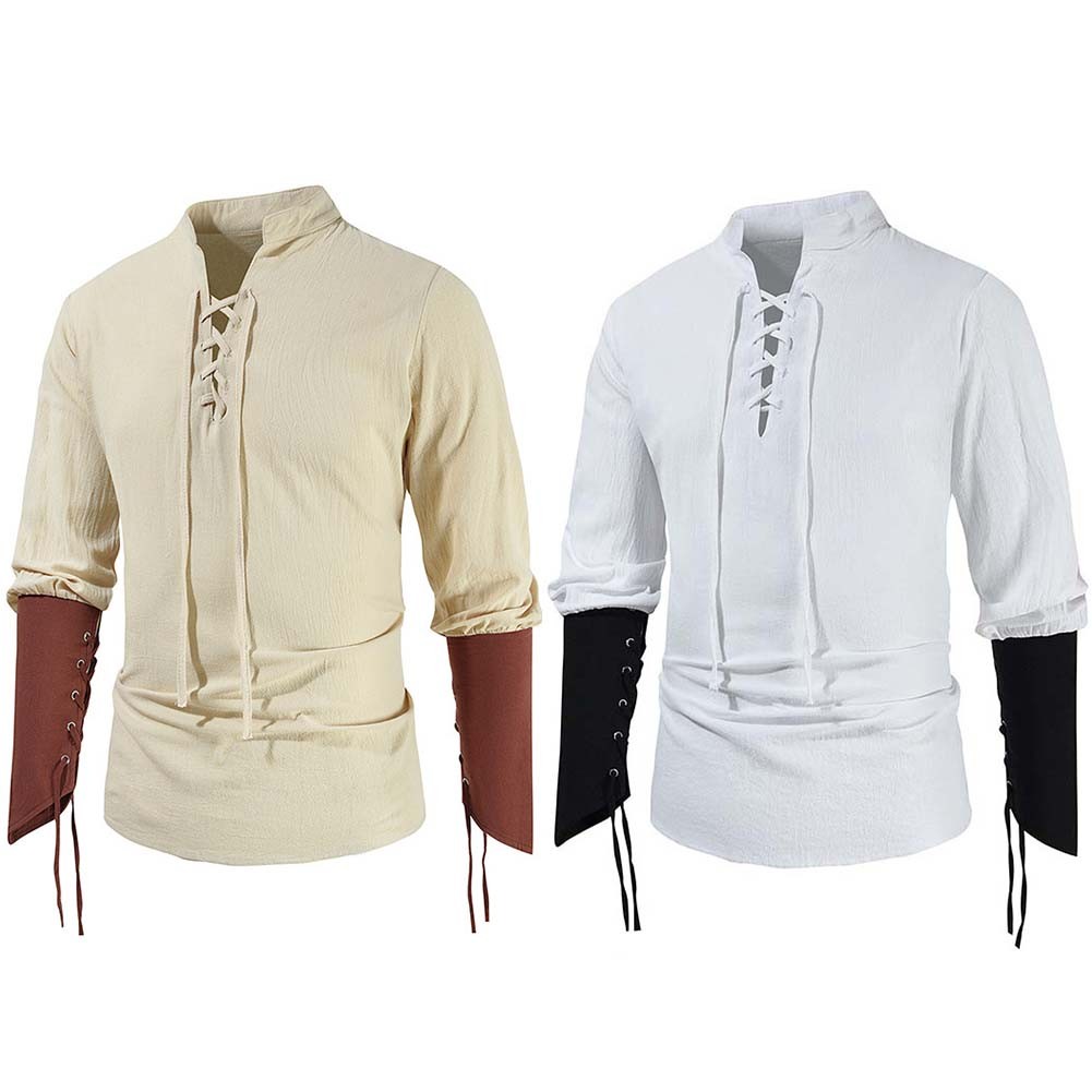 DUOLUVA Camisa Medieval Para Hombre – Disfraz Vikingo, Pirata O Steampunk (95% Poliéster, Talla M-3XL)