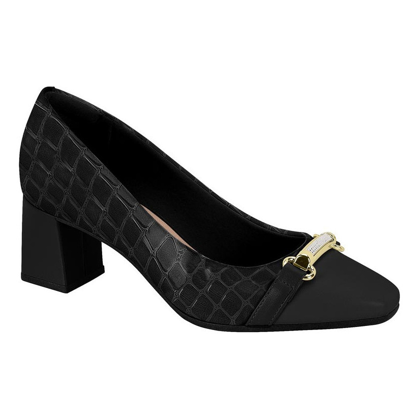 Sapato Social Scarpin Feminino Salto Quadrado Beira Rio Conforto Croco ...