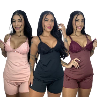 Kit 3 Baby Doll Amamentação Short Dool Maternidade Pós Parto