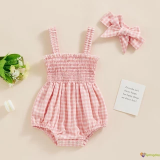 Baby Girls 2Pcs Roupas De Verão Para Bebês 2Pcs Romper Sem Mangas Com Conjunto De Fita De Cabeça