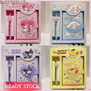 【 READY 】 Sanrio Mymelody Kuromi Cinnamoroll Pom Caixa De Presente Caneta Conjunto De Desenhos Animados Bonitos Estudantes Bloco De Notas agenda laptop Crianças Caderno Papelaria