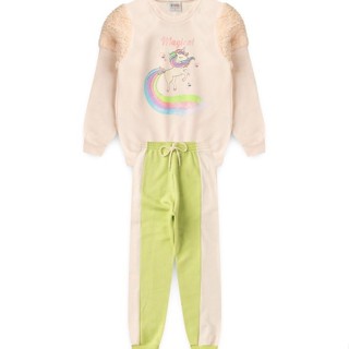 Conjunto Infantil Menina Moletom - Unicórnio - Off White e Verde