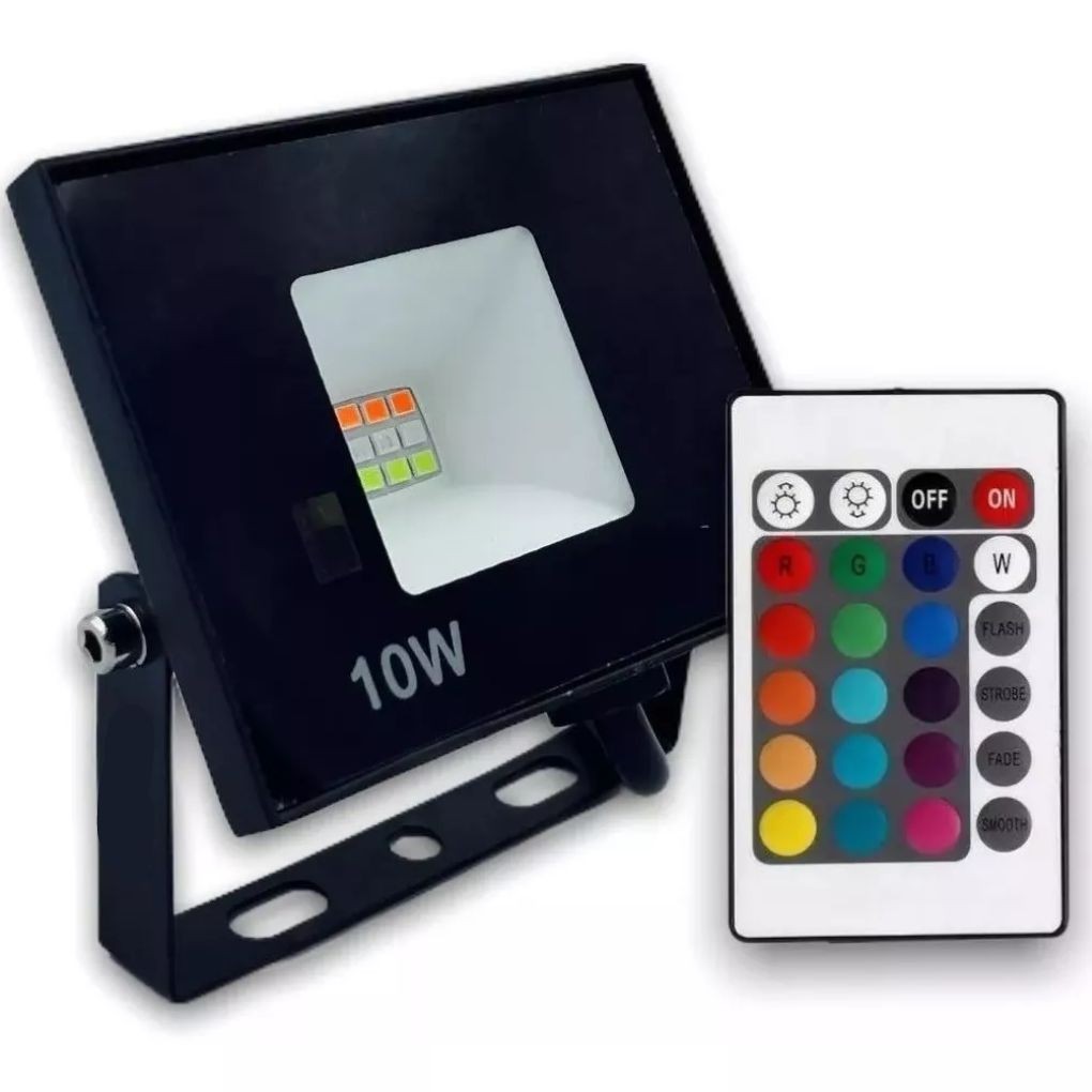 Refletor Led Holofote 10w Bivolt Rgb Colorido Com Controle | Shopee Brasil