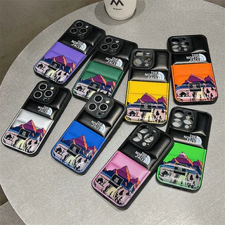 【 The North Face 】 Down Capa De Impressão A Cores Para iPhone 11 12 13 14 15 Pro Max Proteção Da Câmera Anti-Queda Pena De Fibra 3D Puffer Soft Phone Cover
