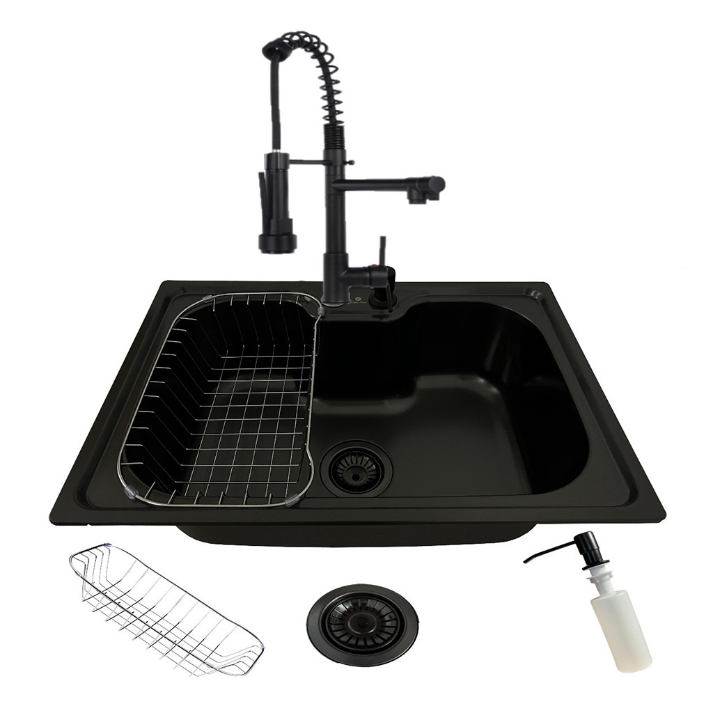 Cuba Gourmet Cozinha Aço Inox 60x42 Preta E Torneira Gourmet