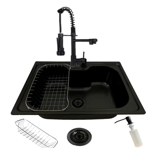 Cuba Gourmet Cozinha Aço Inox 60x42 Preta E Torneira Gourmet