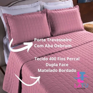 Cobre Leito 400 Fios Percal Dupla Face 3 Peças - Queen Size - Casal Padrão - Com Porta Travesseiros