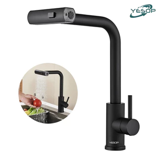 Torneira Cascata Cozinha Gourmet Bancada Aço Inox 304 Fosco Preto Yesop