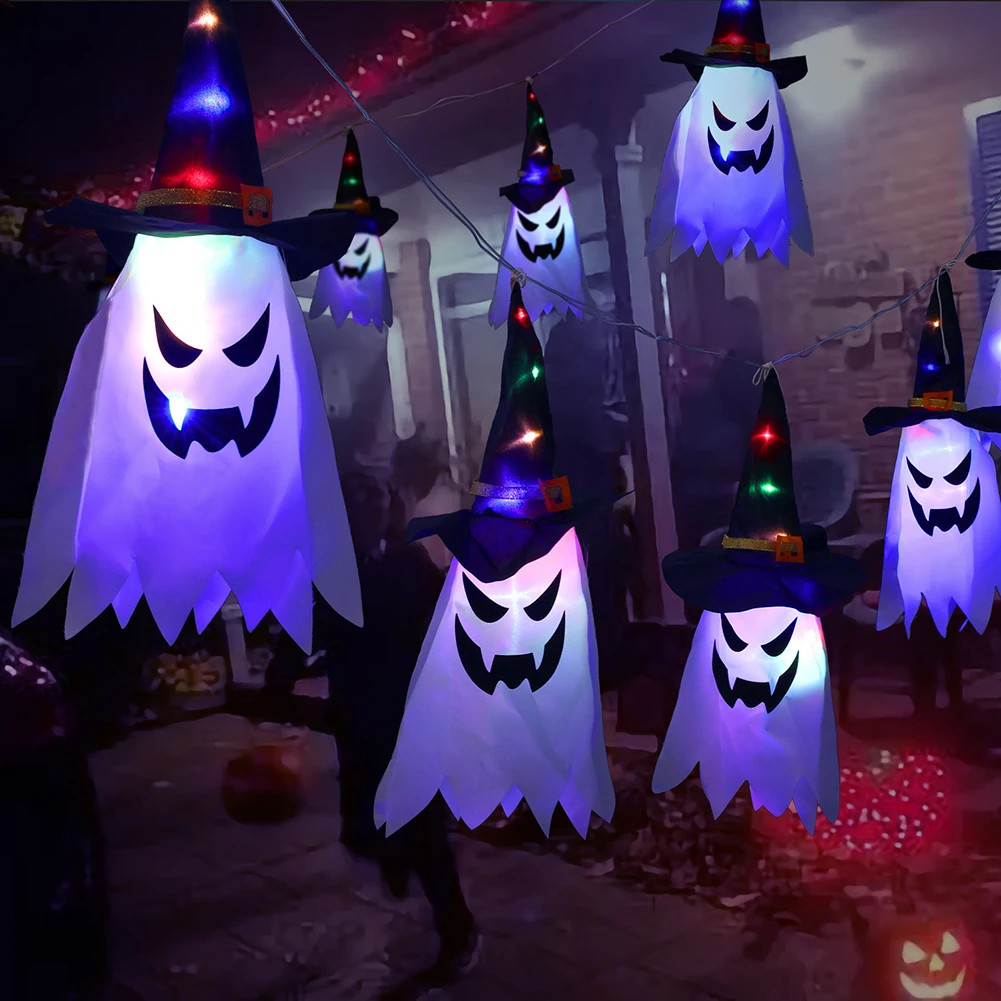 Horror Bruxas Halloween Luzes Led Fantasma Fantasma Decoração de Festa Assustadora Decoração Brilhante Abóbora Lâmpada Outdoor Ornamentos Internos