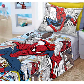 Lençol sem elastico + Fronha + Fronha Homem Aranha em Quadrinho