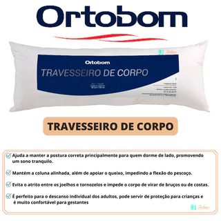 Travesseiro de Corpo Ortobom Giant Pillow -Xuxão - Confortável - Mantem a Coluna Alinhada - Fibra de Poliéster Siliconizada - Capa feita em tecido 100% algodão 140 fios