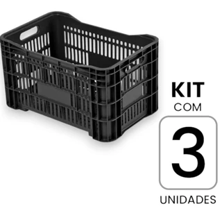 Kit 3 Caixas Plásticas Vazadas 52L – Organização para Hortifrúti, Feira e Mercado