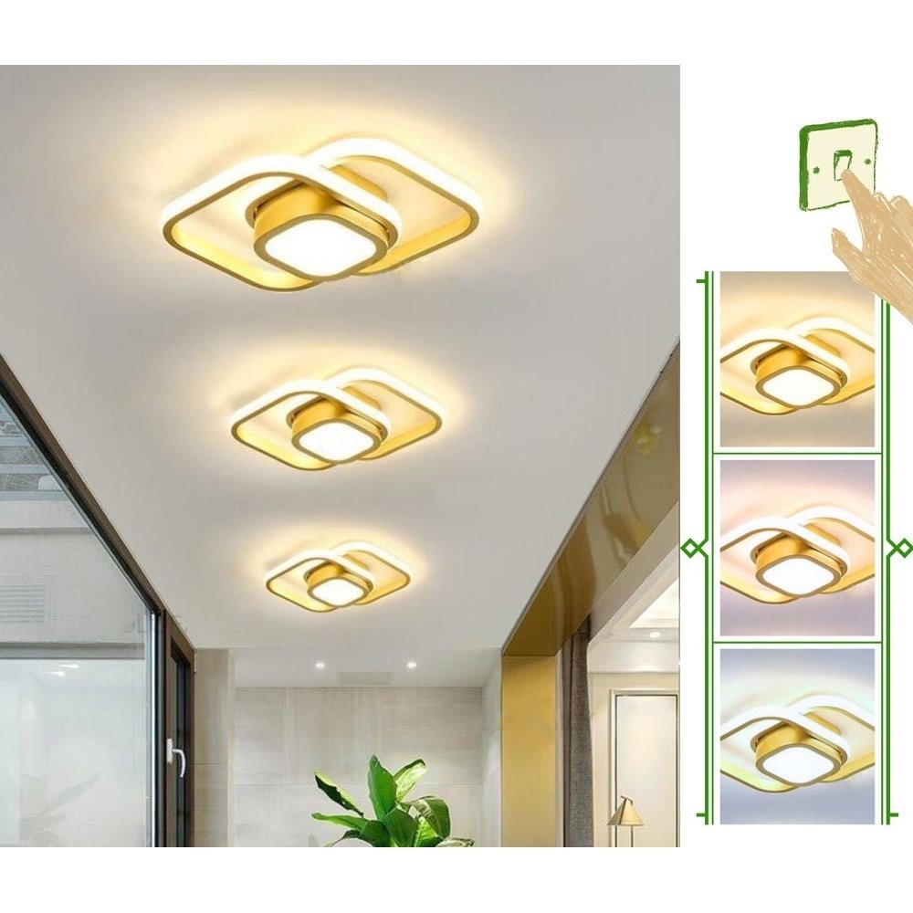 Luminária Teto Moderna Sobrepor 30w Quadrado Dourado Luz 3/1