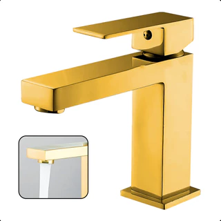 Torneira Misturador Monocomando Para Banheiro Madeira Alta Dourado