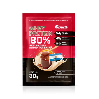 1x 80% WHEY PROTEIN CONCENTRADO Sachês de 30g cada - Growth Suplementos Doce de Leite
