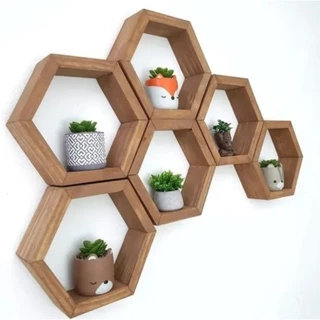 Kit 06 Nicho Decorativo Sextavado Colmeia Pinus Multiuso G em Oferta na Shopee
