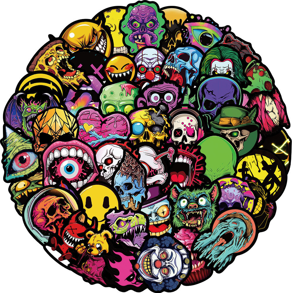 50PCS Cartoon Gothic Ghost Face Skull À Prova D'água Autocolantes De Grafite Para Capacete De Bicicleta Decalques De Lápis LanLanStickersWorld