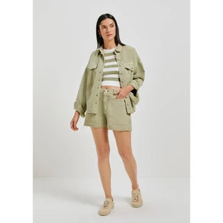 Shorts Feminino Em Sarja Estonada Cintura Média Barra A Fio Hering