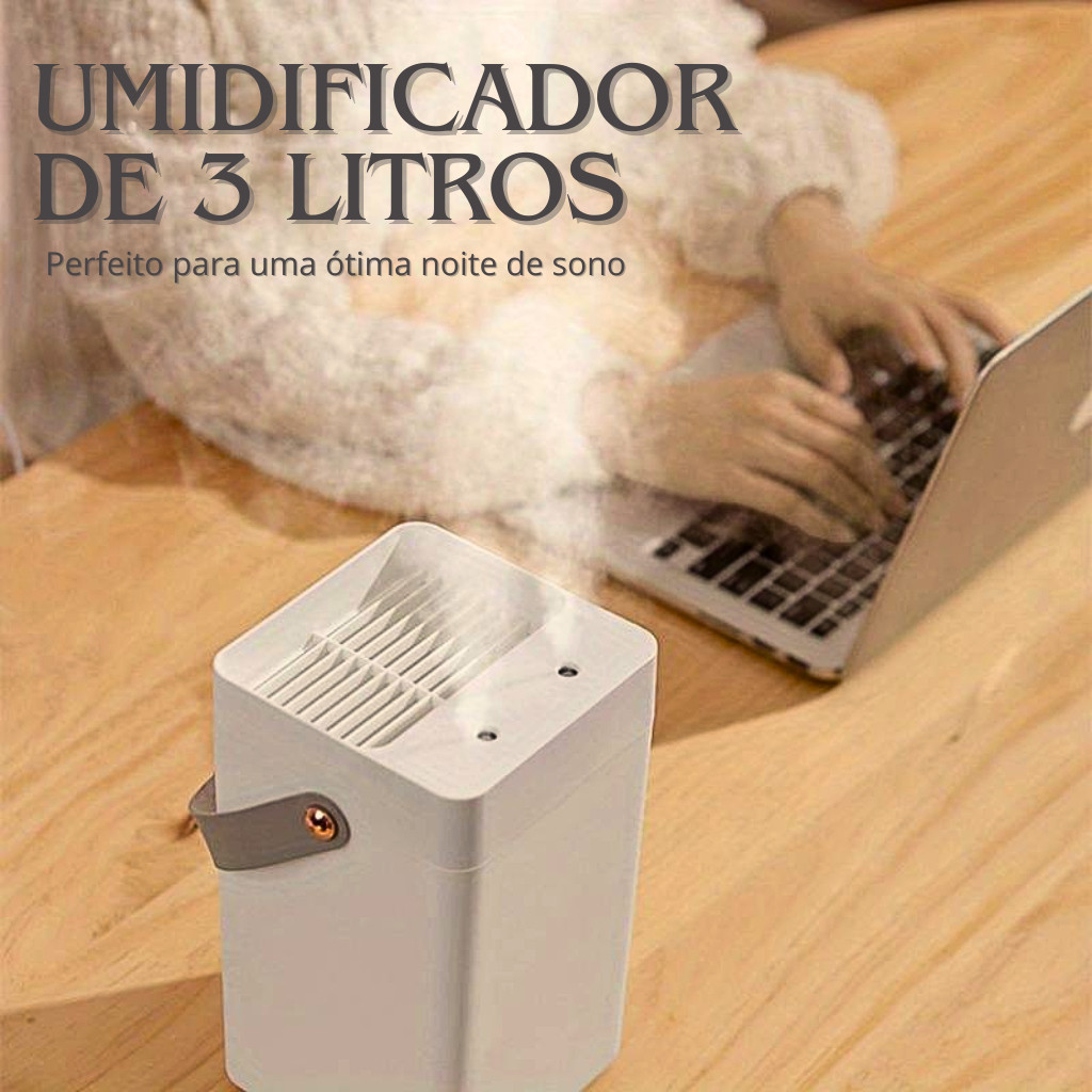 Umidificador de Ar 3 Litros Alta Capacidade / Tempo Ideal Para Uma Noite Inteira de Sono / Umidificador Portátil Elétrico