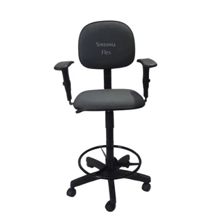 Cadeira secretaria caixa alta com - braço - base de rodízio - com aro - recepção mercado balcão tecido cinza/preto