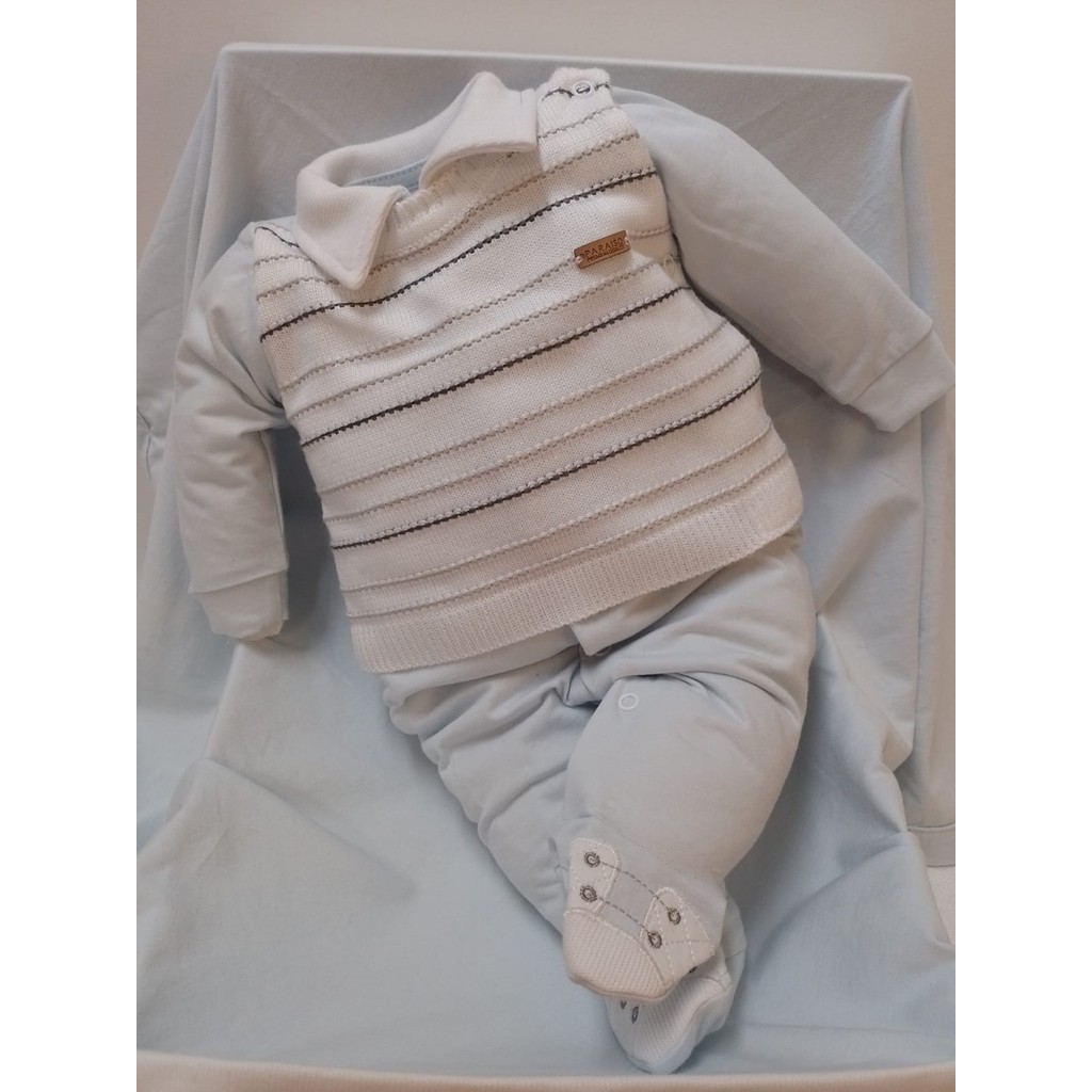 Saída Maternidade Bebê Menino Bordada Tricotil Paraiso 14588 | Shopee ...
