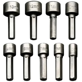 Jogo Soquetes Bits Sextavado Profissional Kit 9Pçs Aço 1/4 Furadeira Parafusadeira Compativel Makita