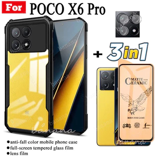 3 Em 1 Poco X6 Pro 5G Caixa Para Telefone À Prova De Choque 5G Película Cerâmica Fosca + Lente De Câmera