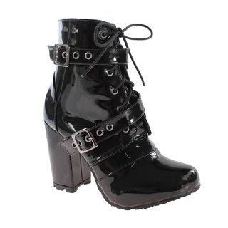 Bota Coturno Feminino Verniz Preto 2 Fivelas Onix Salto 9cm ER373