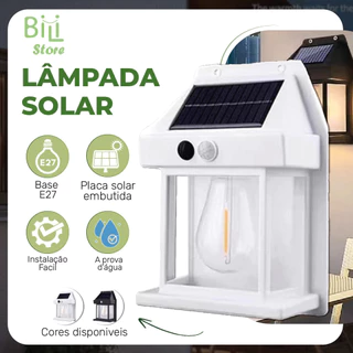 Luminária Arandela Solar LED para parede + Lâmpada Filamento Colonial | Nas Cores Branco e Preto