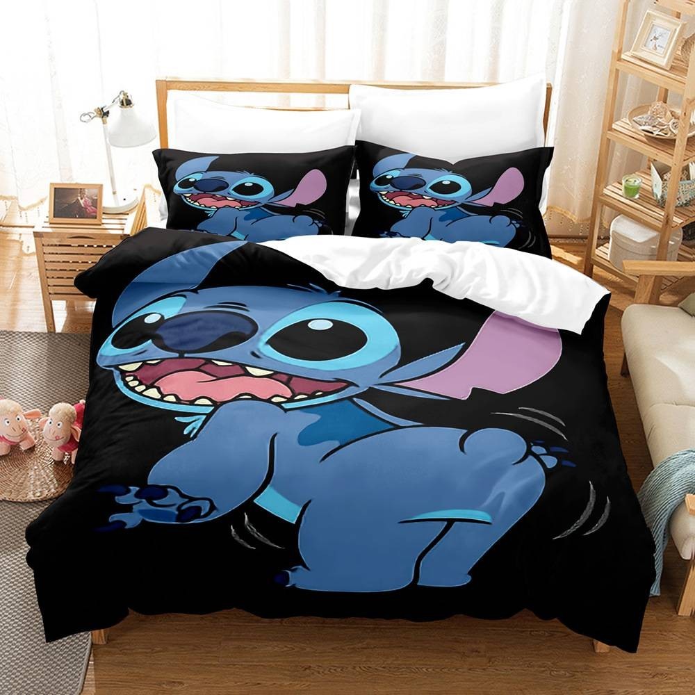 Stitch 3IN1 Conjunto De Roupa De Cama De Terno Lençol Acolchoado Cobertura De Almofada Dormitório Lavável Em Casa