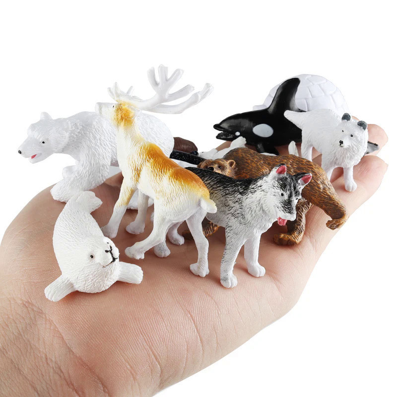 Arctic Ocean Animals Figurines Set Poar Bear Penguin Fox Wolf
