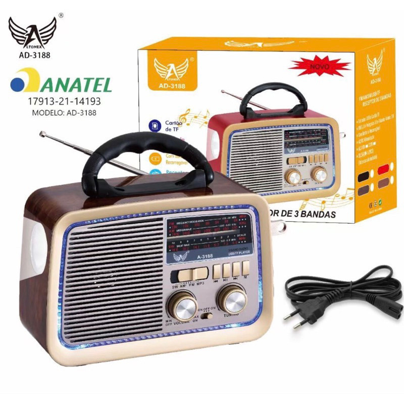 Caixa De Som Bluetooth E Rádio Retro 2 Em 1 ALTOMEX AM FM USB AD-3188 ...