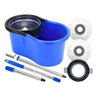 Balde Mop Esfregao Com Cesto Inox Cabo 1,40 Metros 3 Refis