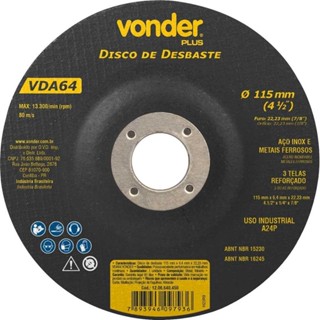 Disco de desbaste para metal 115 x 6,4 x 22,23 mm - VDA64 - Vonder