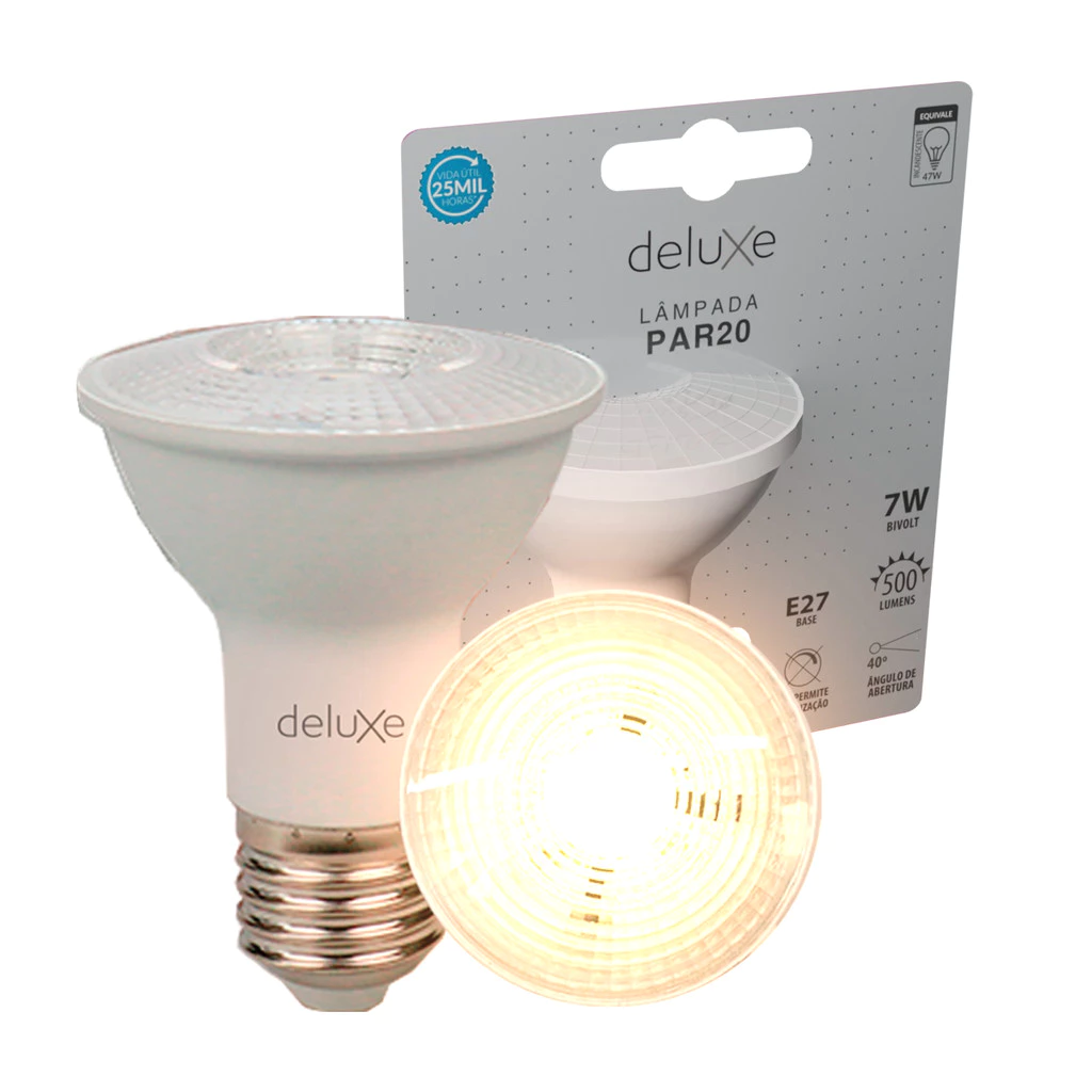 Lampada Led Par20 7w 3000k Branco Quente E27 110v/220v Bivolt Ip20 Branco Cod: 919070570 Deluxe By Avant
