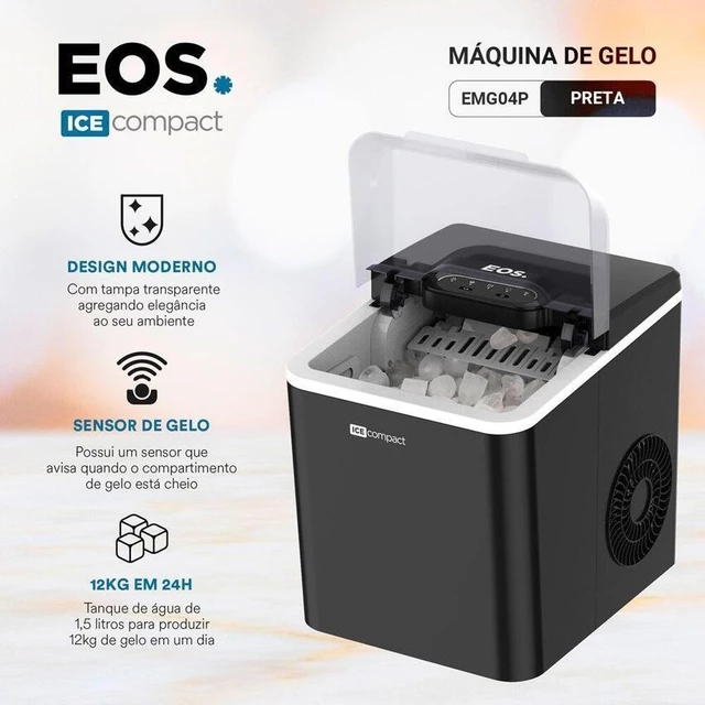 Máquina de Gelo em Cubos Portátil 12kg EOS Ice Compact 220V