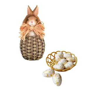Kit Decorativo de Páscoa Coelho Rústico e Mini Ovos Dourados em Oferta na Shopee