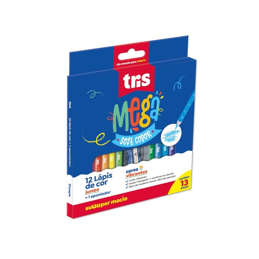 Lapis de Cor Jumbo Tris Mega Soft Color 12 Cores + Apontador | Shopee ...