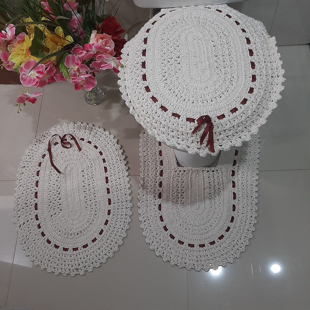 Jogo de banheiro em crochê kit 3 peças (Modelo: Básico) | Shopee Brasil