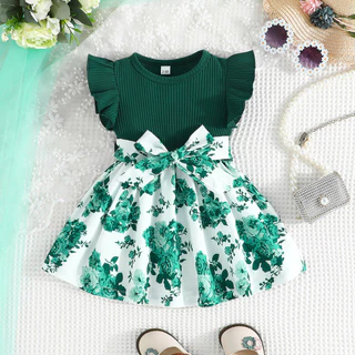 Vestido Para Crianças 3-36 Meses Manga Borboleta Linda Floral Princesa De Verão Vestidos Formal Ootd Menina Recém-Nascida