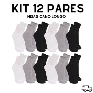 Kit 12 Pares de Meia Cano Alto